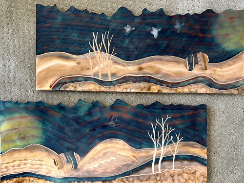 Perspective 2-piece flame painting on copper